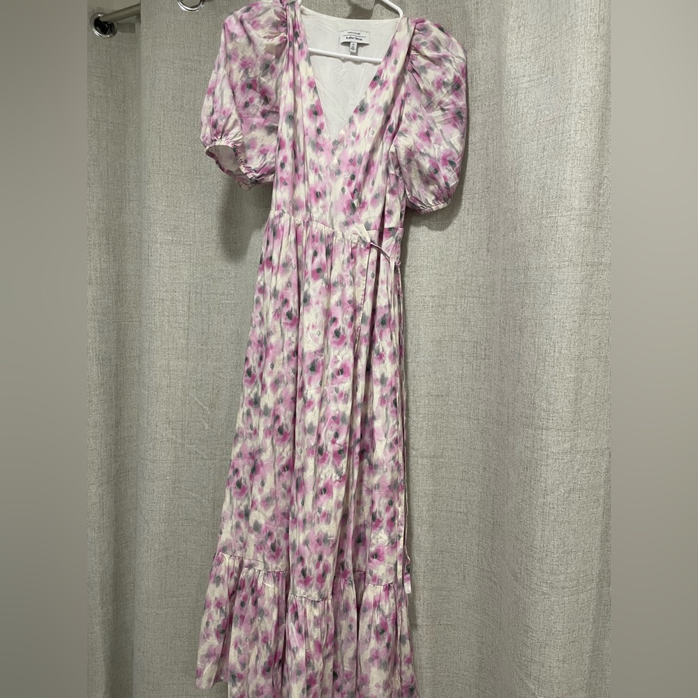 & Other Stories Pink Wrap Maxi Dress V Neck Puff Sleeve Size 4